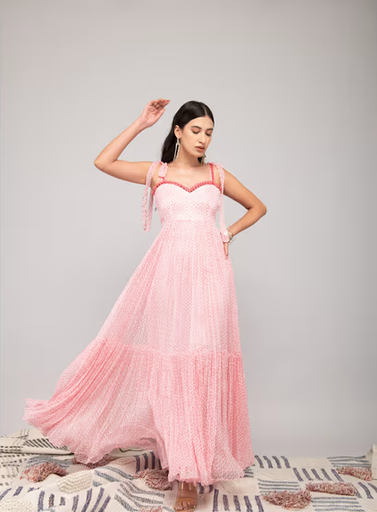 Baby Pink Printed Maxi Dress